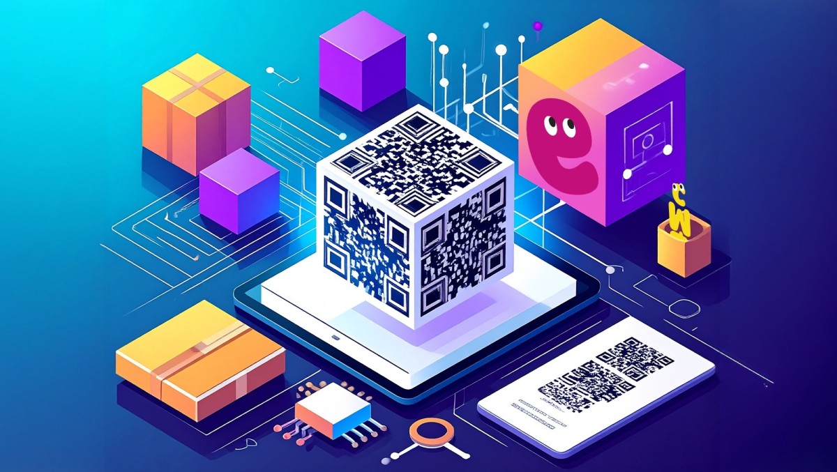 Packaging interattivo: smartphone che scansiona un QR Code su una confezione di prodotto alimentare, mostrando contenuti digitali.