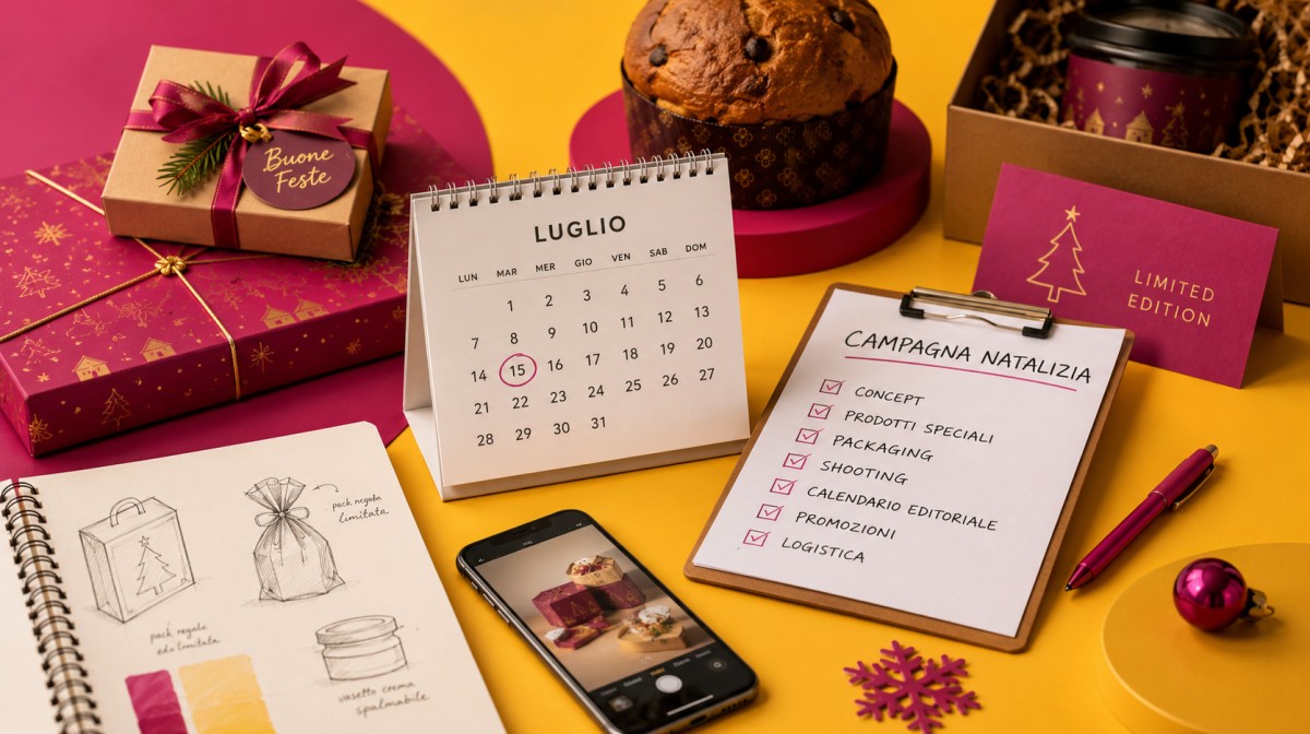Il tuo panettone di Natale? Si decide adesso, con il costume ancora addosso. Scopri le 7 mosse che i brand food &amp; beverage più furbi fanno già a luglio per arrivare a dicembre senza affanni e battere sul tempo la concorrenza.